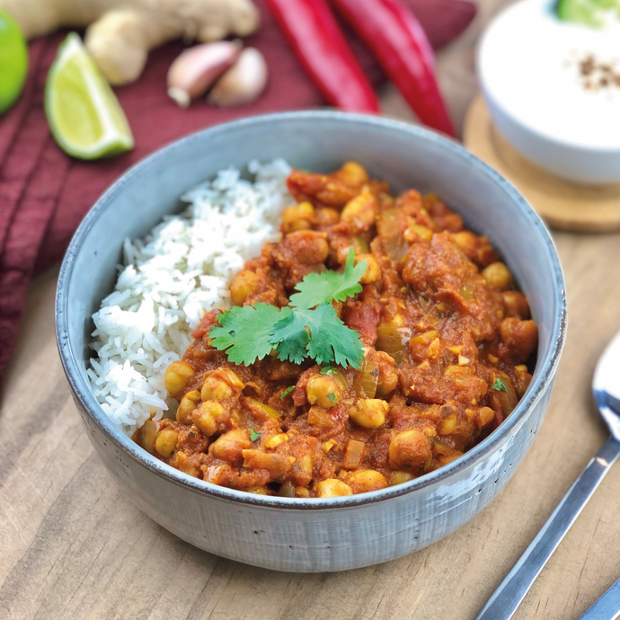 Vegan chana masala met rijst 