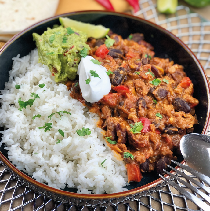 Vegan chili sin carne met rijst van Catch a Veg